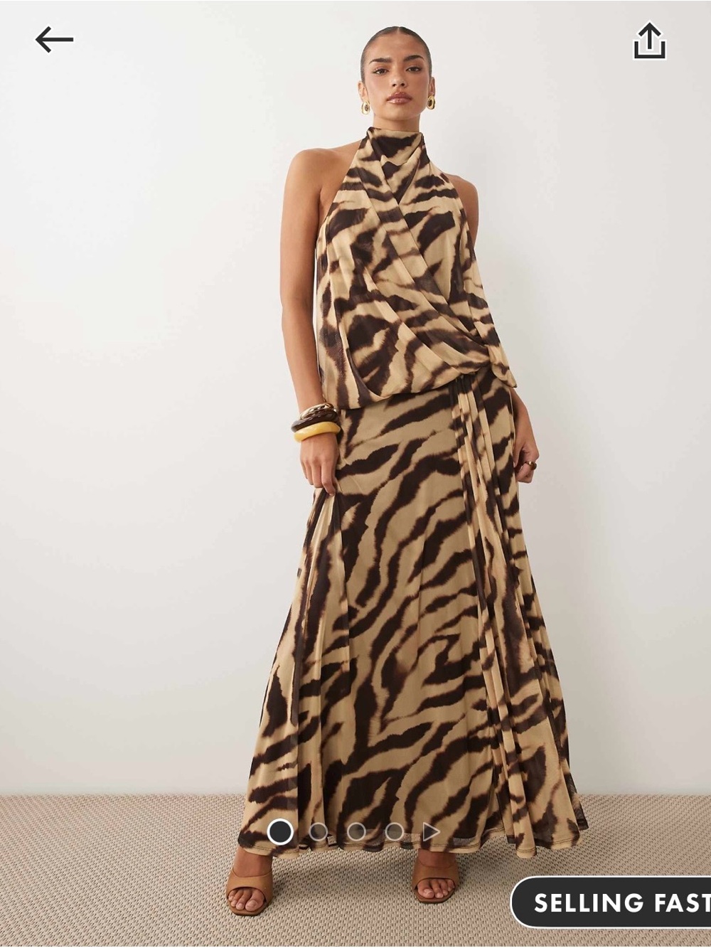 ASOS DESIGN printed mesh blouson maxi dress in zebra print